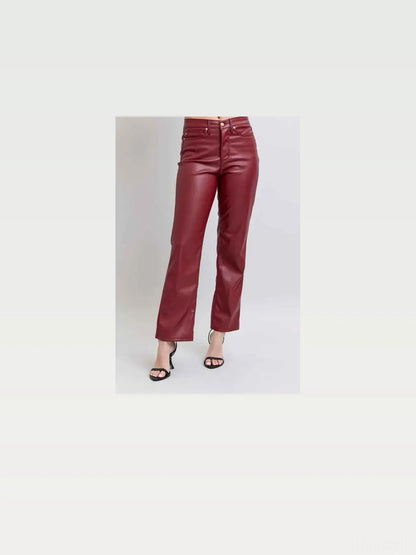 High Waist Tummy Control Faux Leather Straight Pants — styled showcase — Livostyle