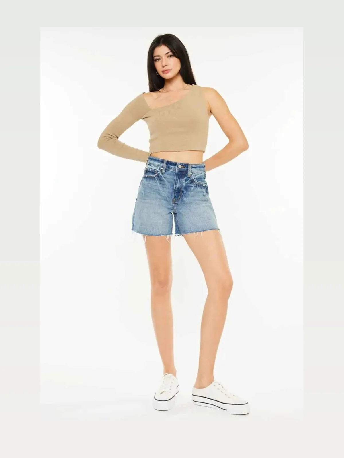 Raw Hem High Waist Denim Shorts — styled showcase — Livostyle