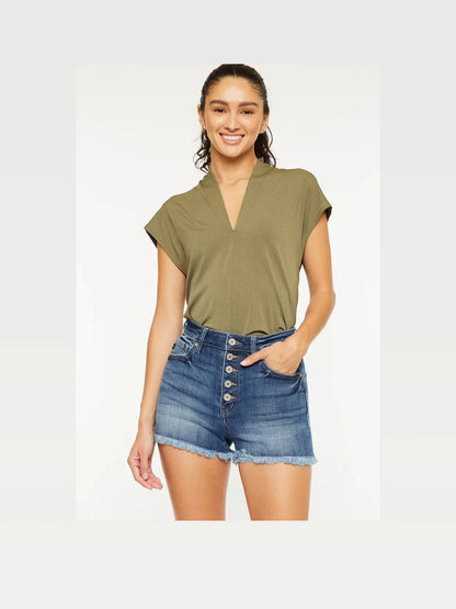High Rise Frayed Hem Denim Shorts — styled showcase — Livostyle