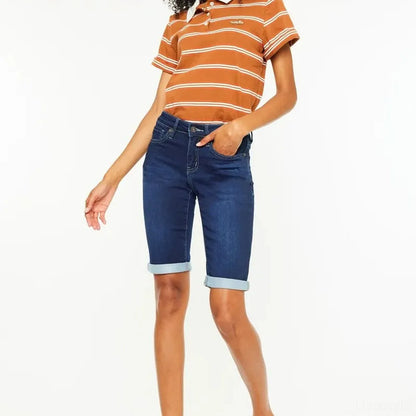 Mid Rise Bermuda Denim Shorts — square view — Livostyle