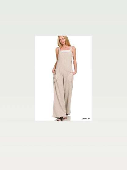 Knit Waffle Wide Leg Overalls in Lt Mocha — styled showcase — Livostyle