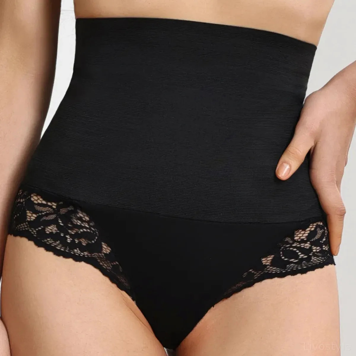 Lace Detail High Waist Shaping Panty — square view — Livostyle