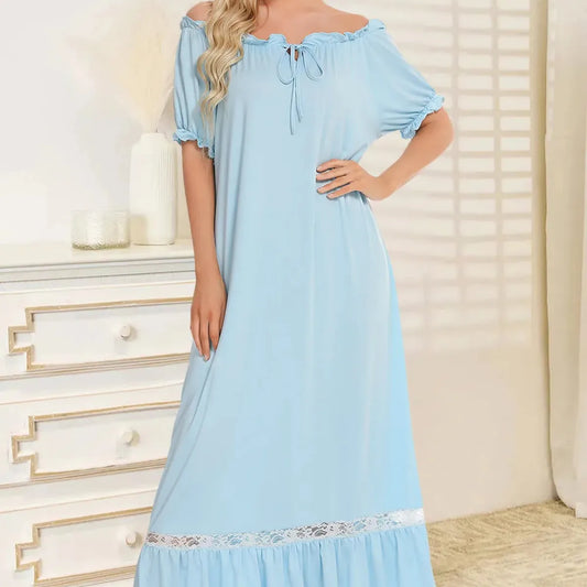 Lace Detail Short Sleeve Lounge Dress — square view — Livostyle
