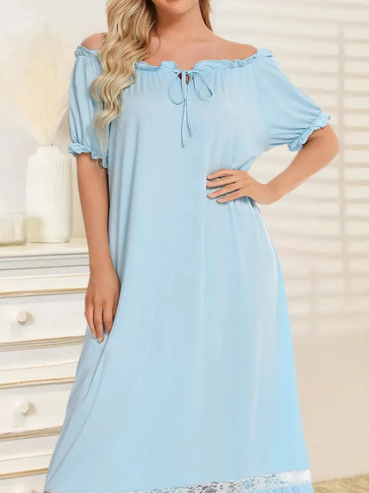 Lace Detail Short Sleeve Lounge Dress — detail view — Livostyle