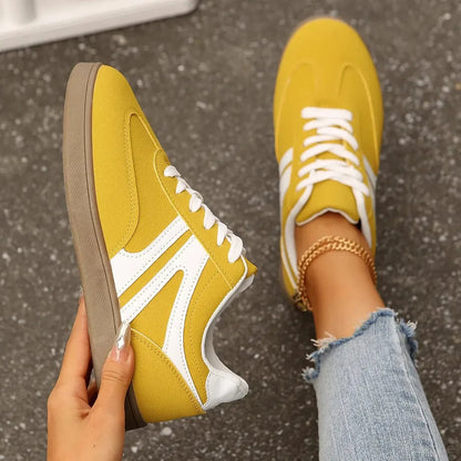 Stylish Lace-Up Flat Sneakers with Round Toe Design — square view — Livostyle