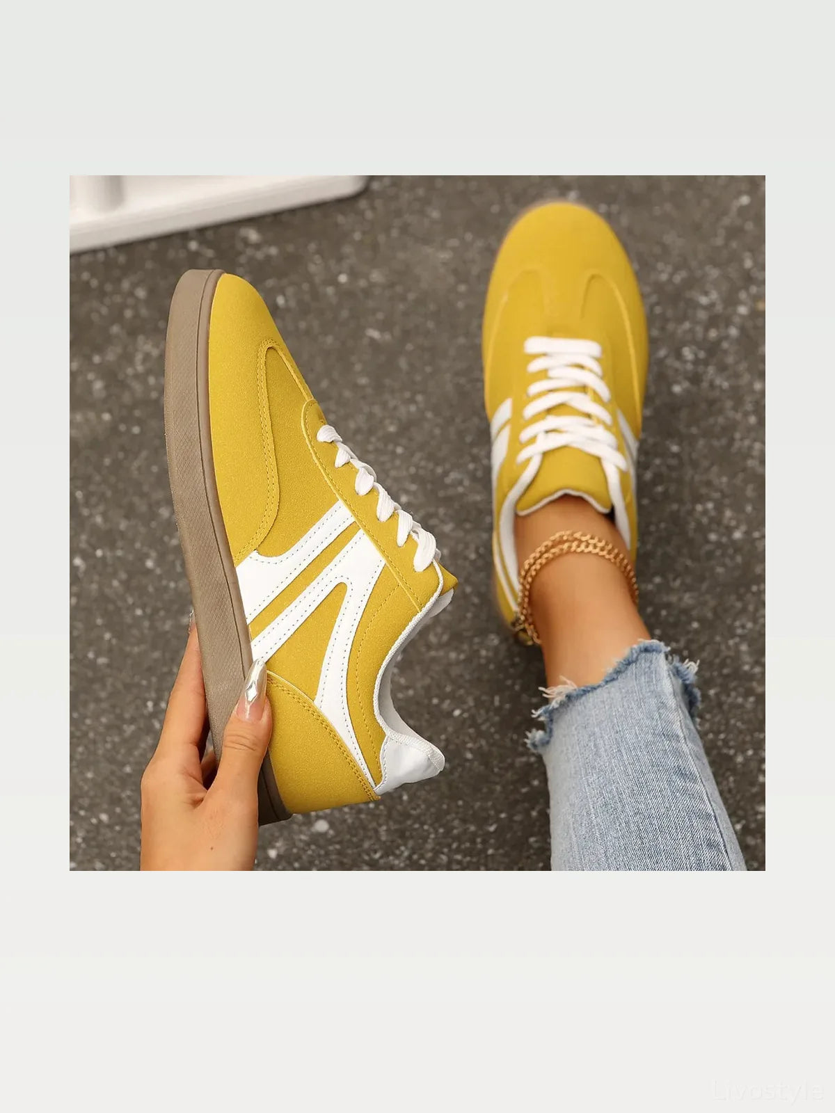 Stylish Lace-Up Flat Sneakers with Round Toe Design — styled showcase — Livostyle