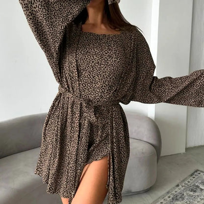 Leopard Cami Cardigan and Shorts 3-Piece Set — square view — Livostyle