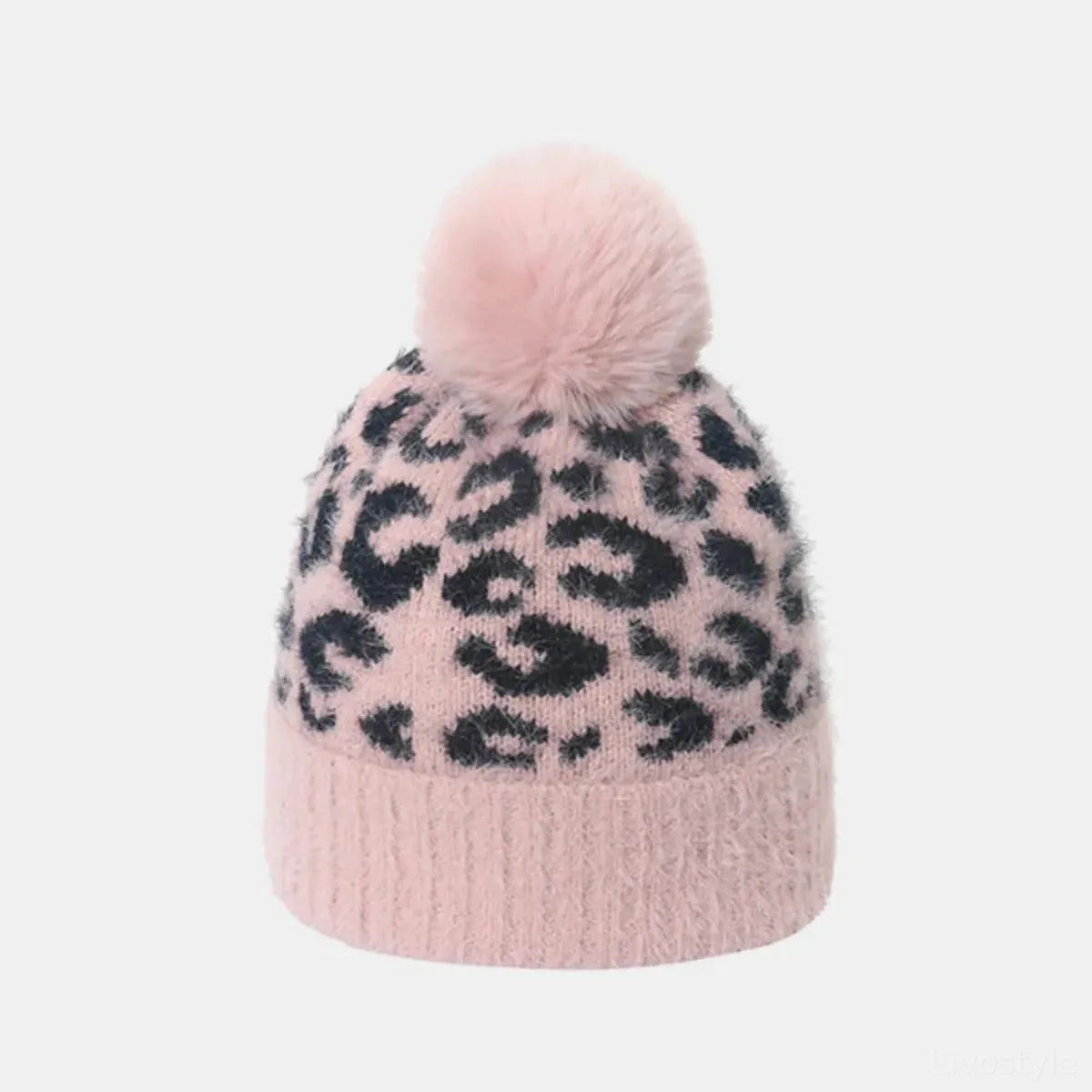 Leopard Hat with Pompom — square view — Livostyle