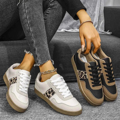 Stylish Leopard Print Lace-Up Sneakers with Round Toe — square view — Livostyle