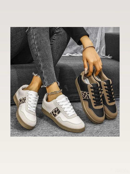 Stylish Leopard Print Lace-Up Sneakers with Round Toe — styled showcase — Livostyle