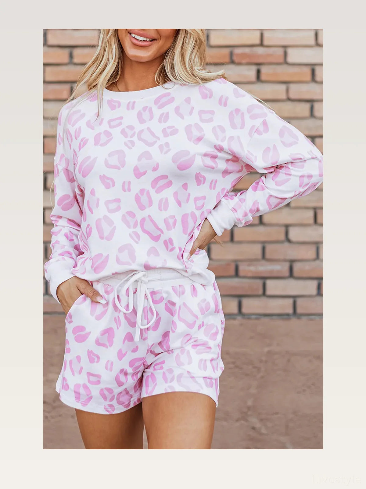 Leopard Long Sleeve Top and Drawstring Shorts Lounge Set — styled showcase — Livostyle