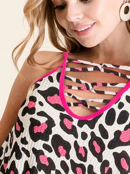 Stylish Leopard Print Caged Neck Camisole — detail view — Livostyle