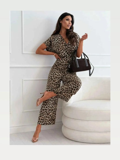 Leopard Print Short Sleeve Wide Leg Jumpsuit — styled showcase — Livostyle