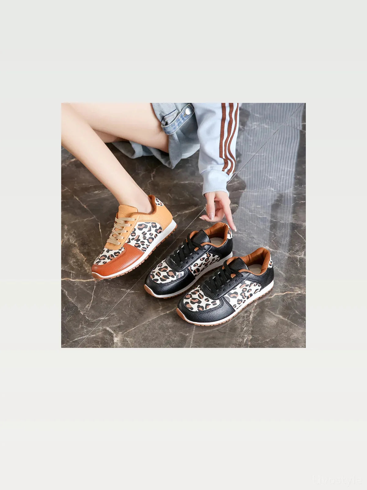 Stylish Leopard Print Lace-Up Sneakers in PU Leather — styled showcase — Livostyle