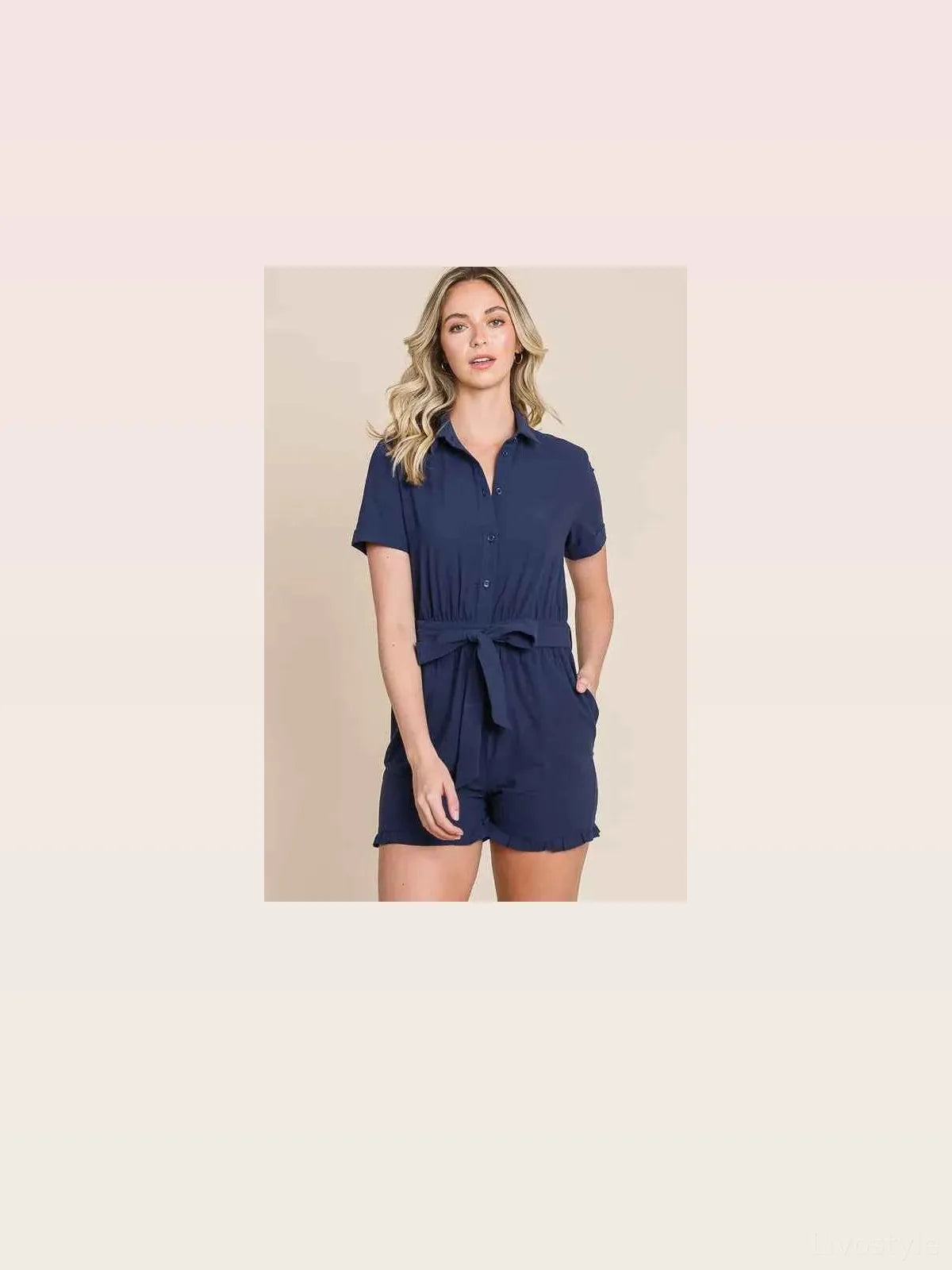 Collared Button Down Romper with Tie Belt — styled showcase — Livostyle