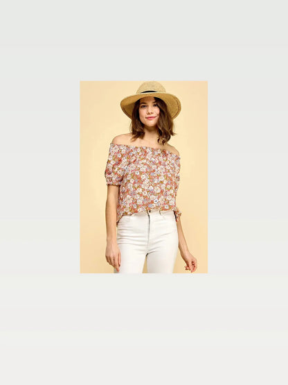 Floral Print Short Sleeve Off-The-Shoulder Blouse — styled showcase — Livostyle