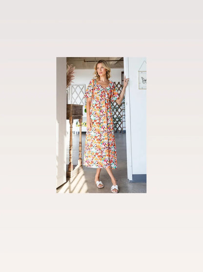 Floral Print Sweetheart Neck Tie Front Midi Dress — styled showcase — Livostyle