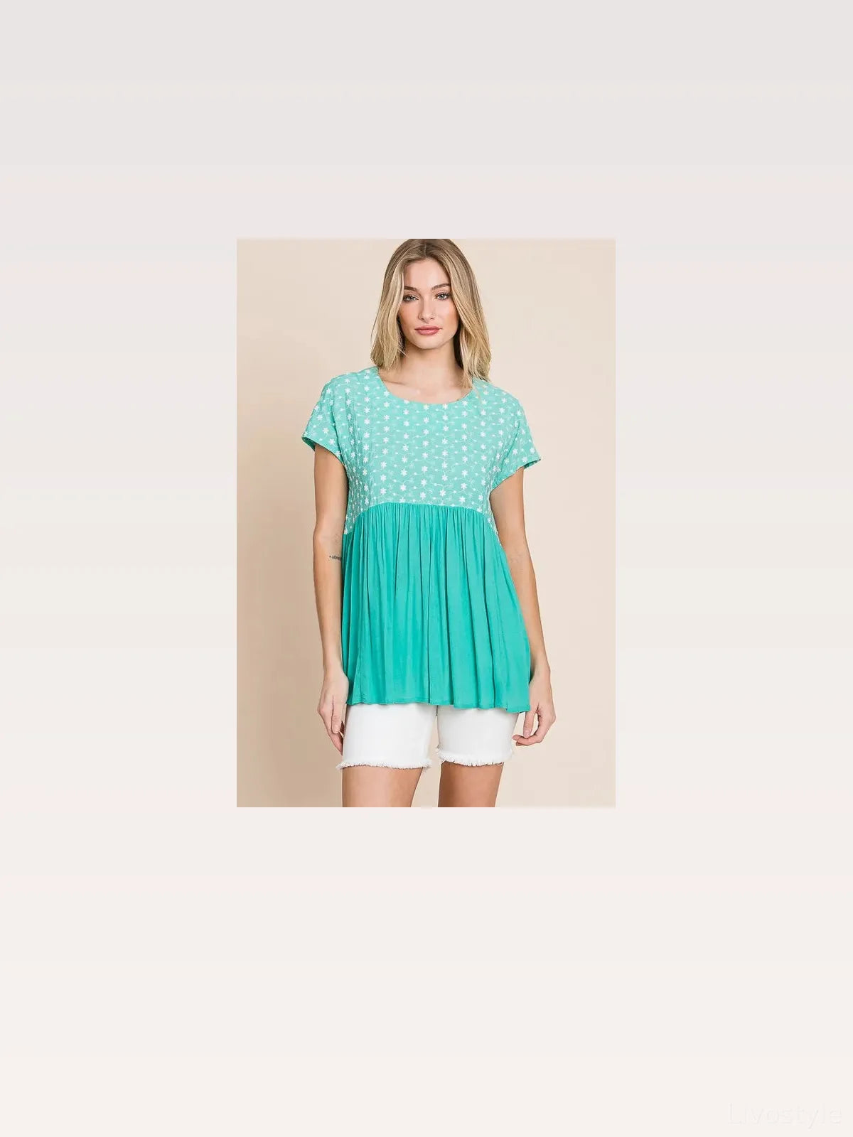 Embroidered Short Sleeve Pleated Babydoll Top — styled showcase — Livostyle