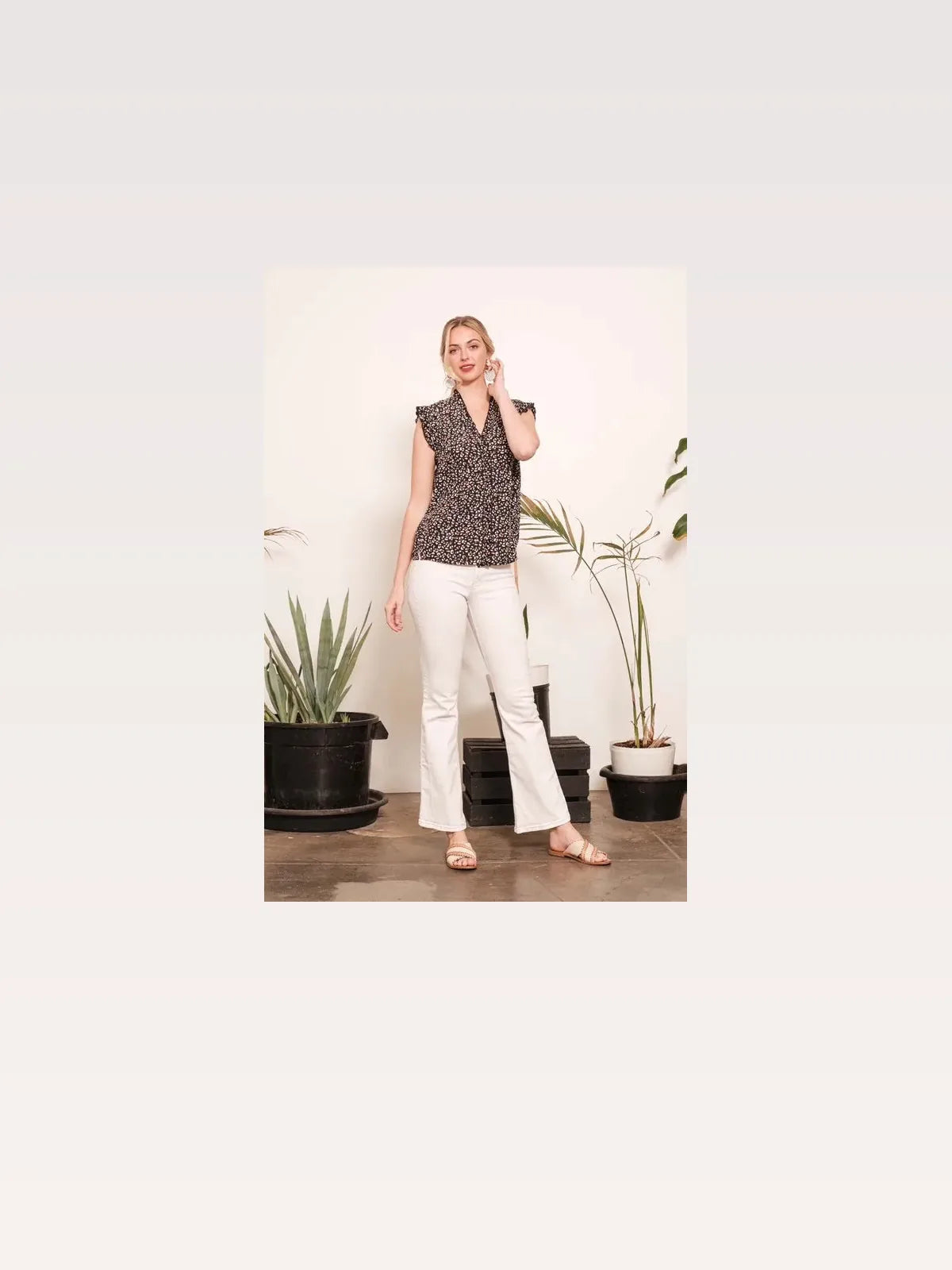 Multi Dot Print Sleeveless Button Down Blouse — styled showcase — Livostyle
