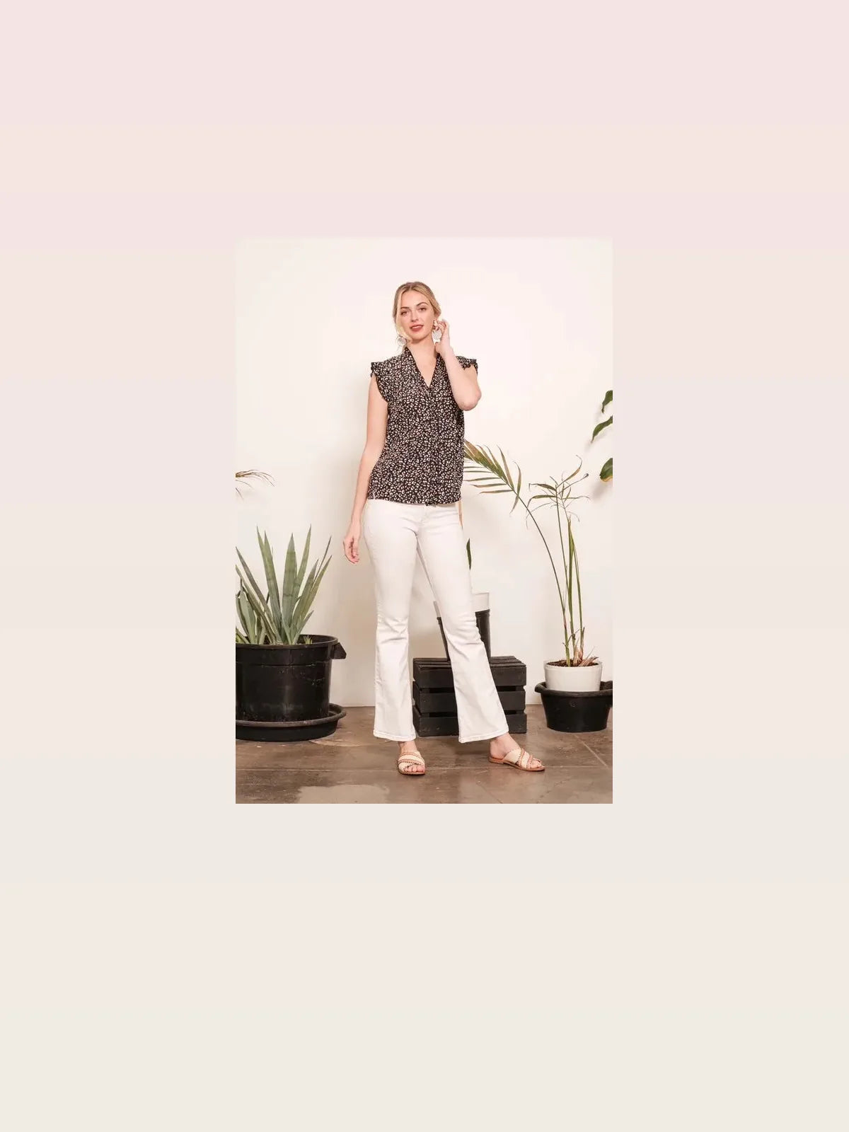 Multi Dot Print Sleeveless Button Down Blouse — styled showcase — Livostyle
