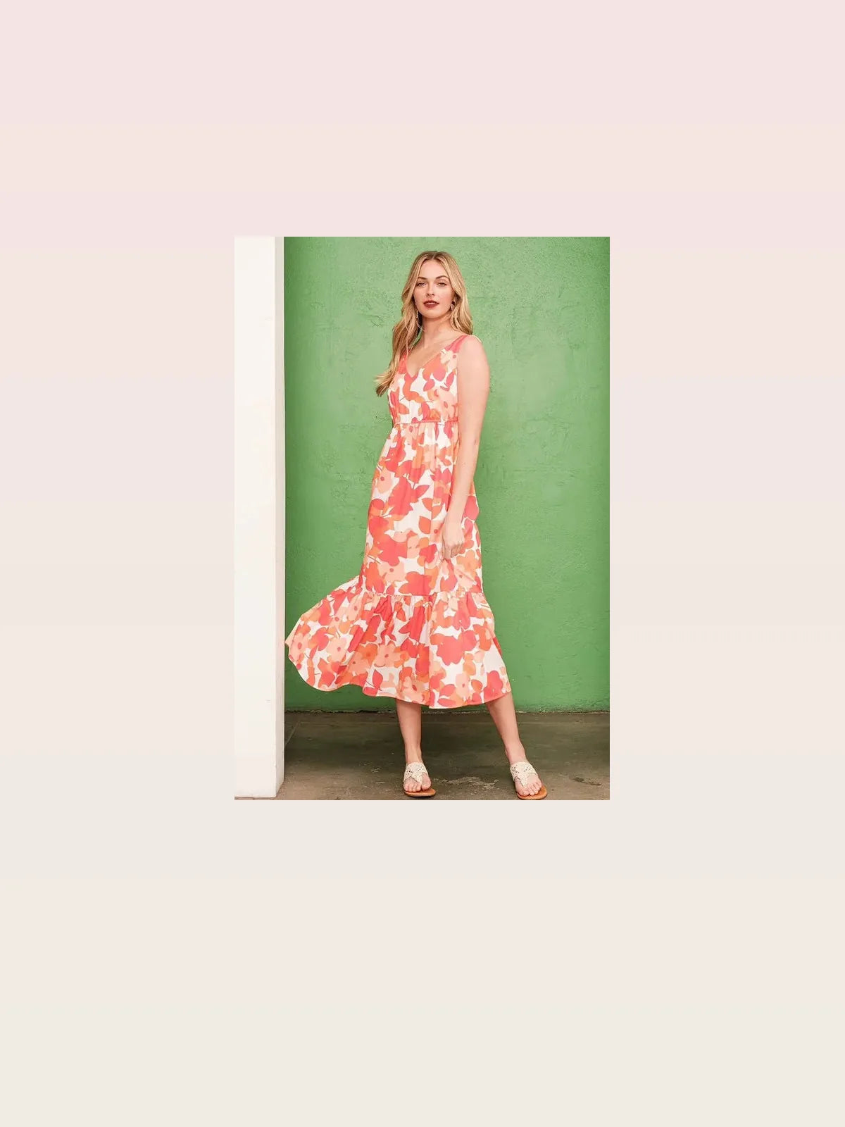 Sleeveless Floral Print V-Neck Midi Dress with Ruffles – photo 2