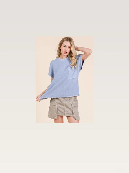 Solid Cap Sleeve Stitch Edge Knit Sweater — styled showcase — Livostyle