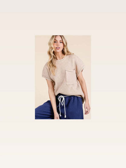 Solid Cap Sleeve Stitch Edge Knit Sweater — styled showcase — Livostyle