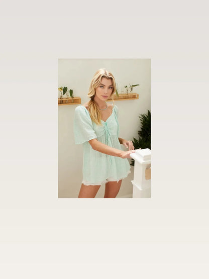 Thin Striped with Tie Front Babydoll Top — styled showcase — Livostyle