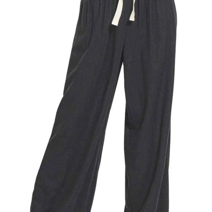Linen Drawstring Pants in BLACK — square view — Livostyle