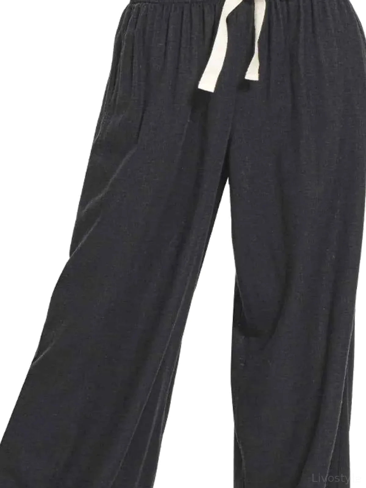 Linen Drawstring Pants in BLACK — detail view — Livostyle