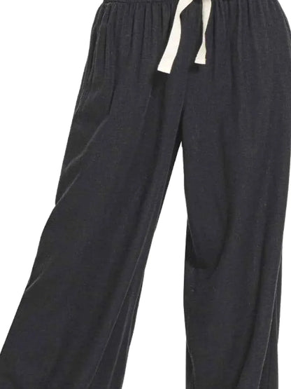 Linen Drawstring Pants in BLACK — detail view — Livostyle