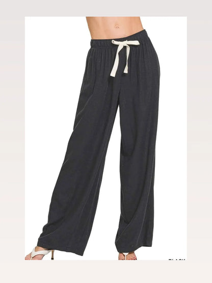 Linen Drawstring Pants in BLACK — styled showcase — Livostyle