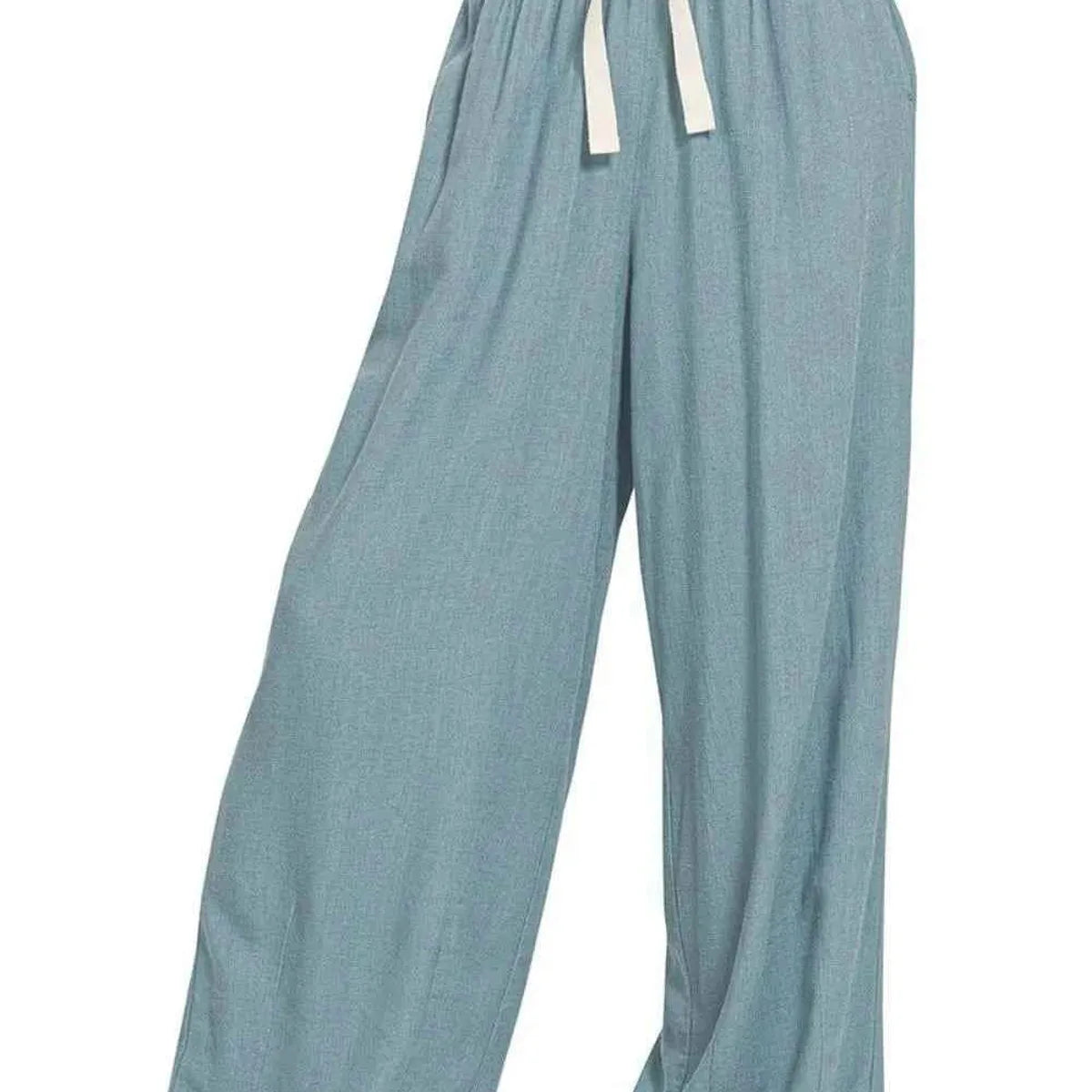 Linen Drawstring Pants in BLUE GREY — square view — Livostyle