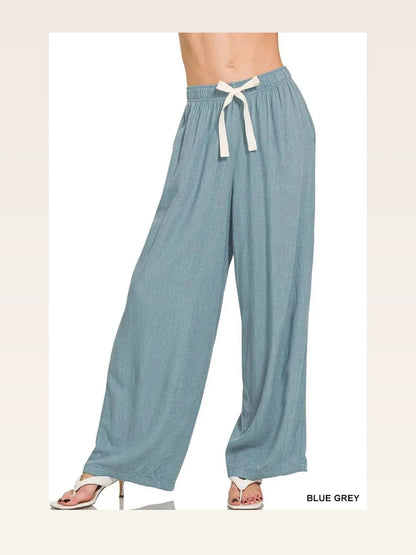 Linen Drawstring Pants in BLUE GREY — styled showcase — Livostyle