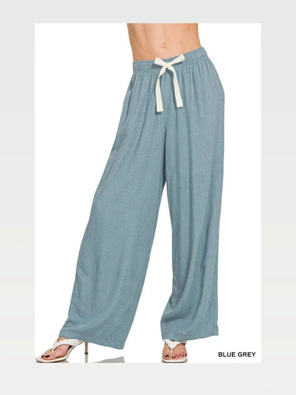 Linen Drawstring Pants in BLUE GREY — styled showcase — Livostyle