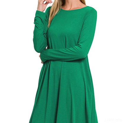 Long-Sleeve Flare Dress with Pockets — square view — Livostyle