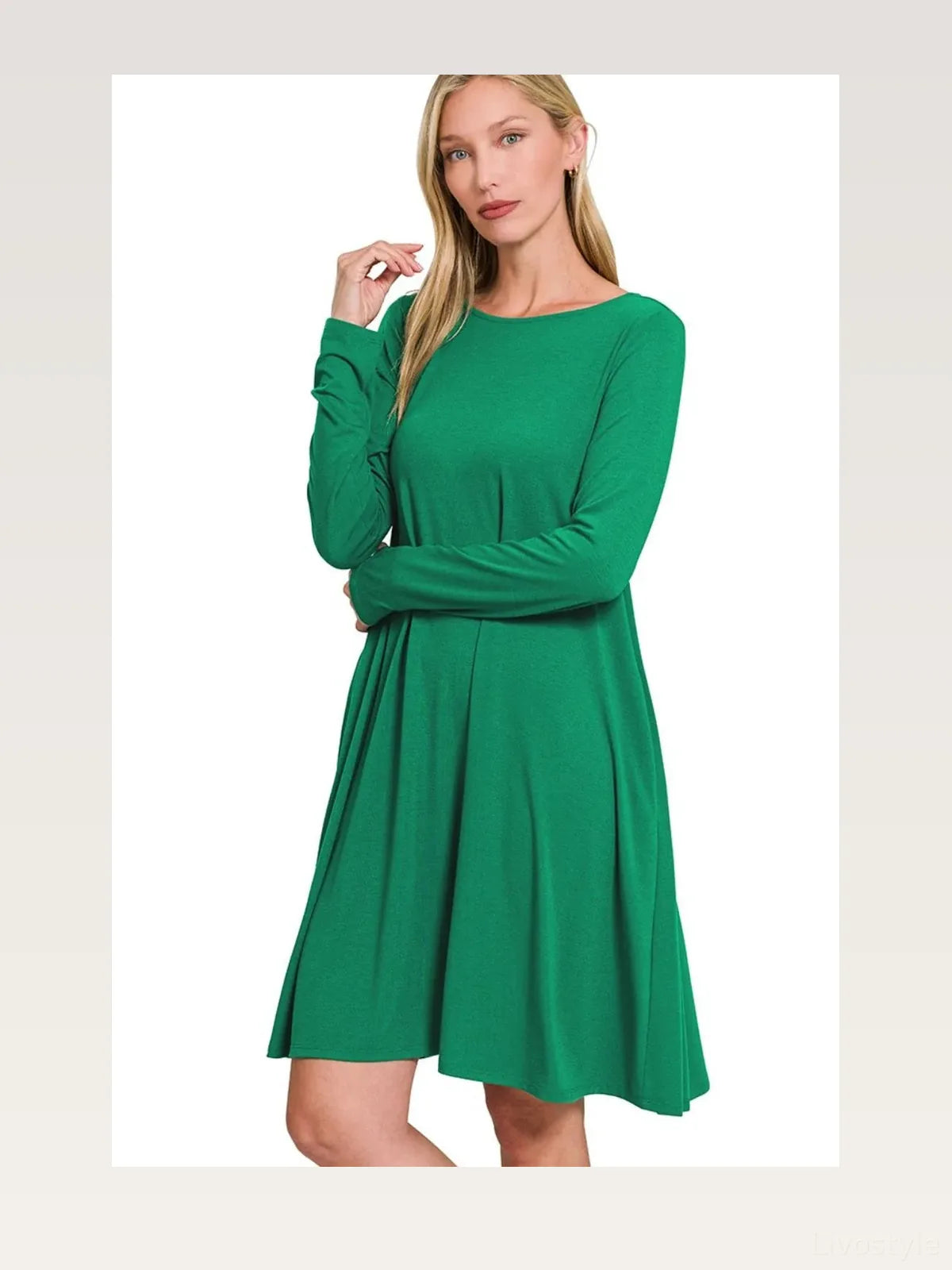 Long-Sleeve Flare Dress with Pockets — styled showcase — Livostyle