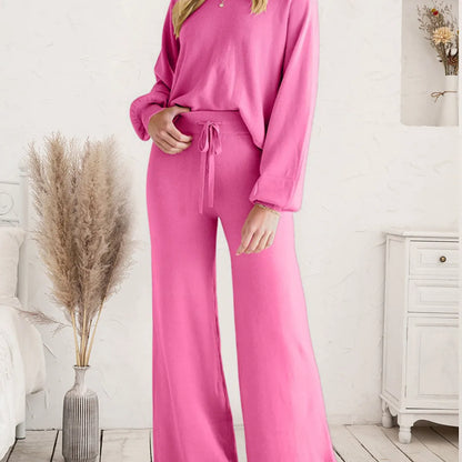 Long Sleeve Lounge Top and Drawstring Pants Set — square view — Livostyle