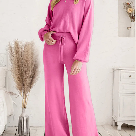 Long Sleeve Lounge Top and Drawstring Pants Set — square view — Livostyle