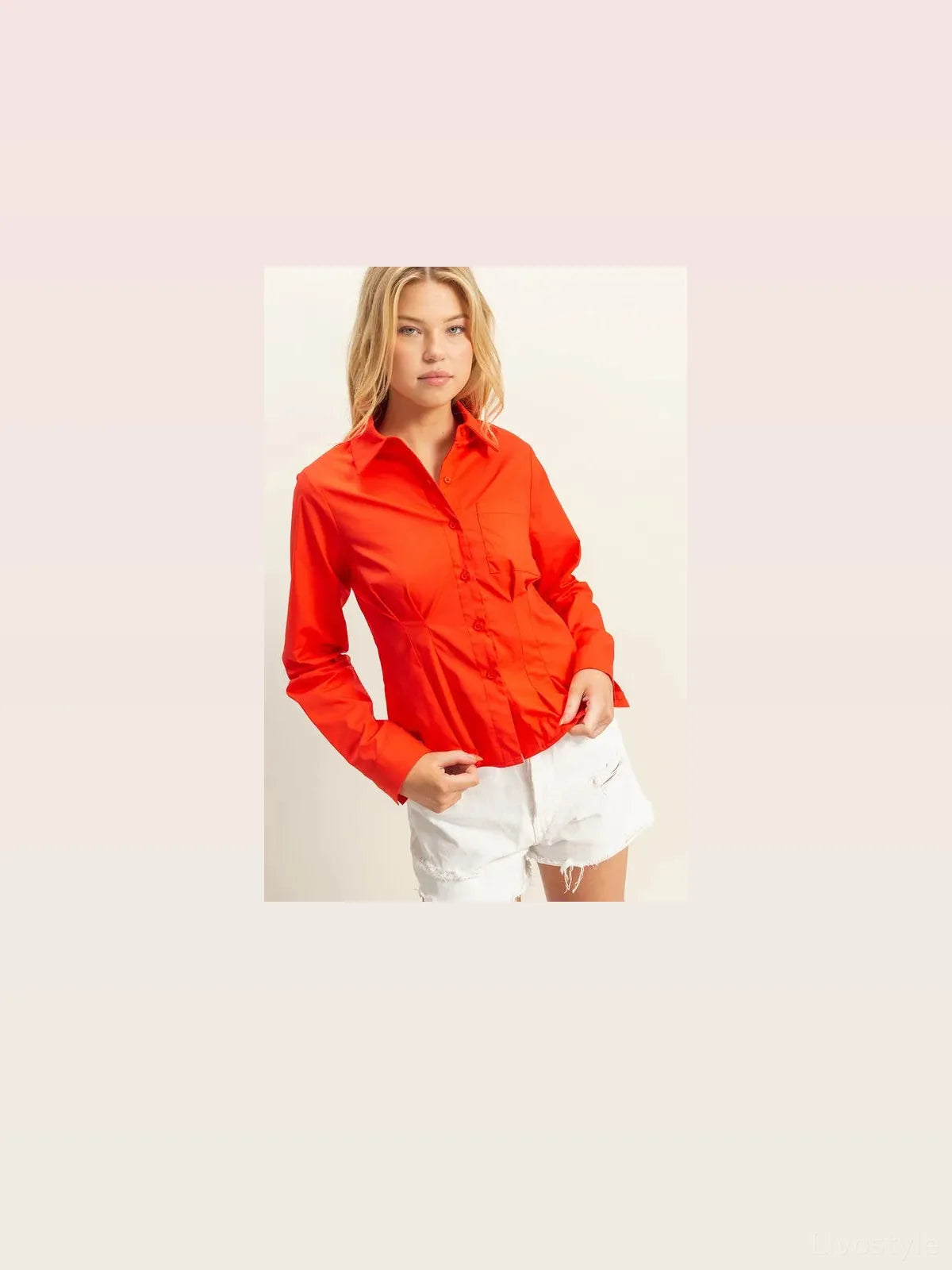 Elegant Long Sleeve Poplin Shirt with Pleated Waist — styled showcase — Livostyle