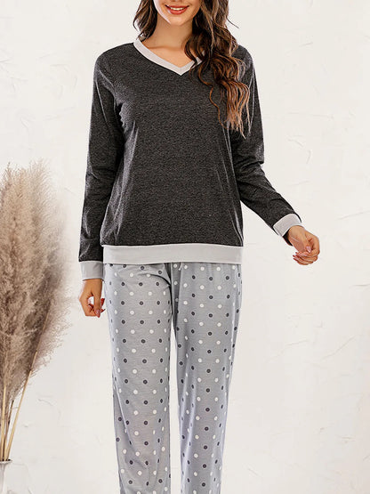 Long Sleeve Top and Polka Dot Pants Set — detail view — Livostyle