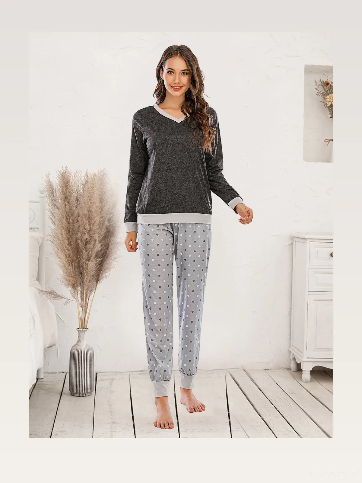 Long Sleeve Top and Polka Dot Pants Set — styled showcase — Livostyle