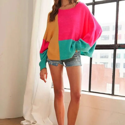 Stylish Oversized Colorblock Sweater — square view — Livostyle