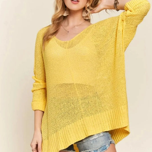 Chic Loose Fit Sweater Top with High-Low Slit — square view — Livostyle