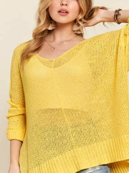 Chic Loose Fit Sweater Top with High-Low Slit — detail view — Livostyle