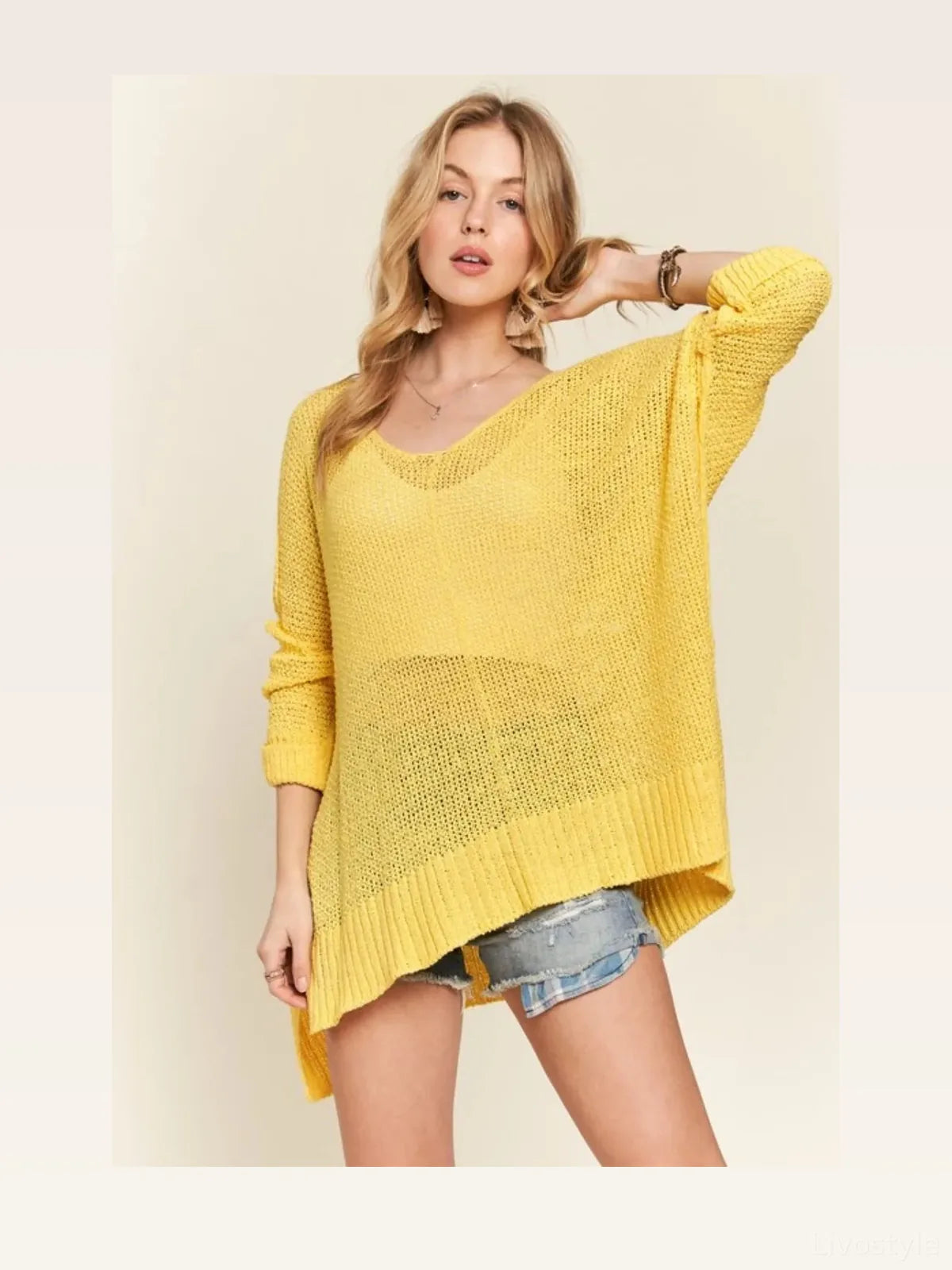 Chic Loose Fit Sweater Top with High-Low Slit — styled showcase — Livostyle