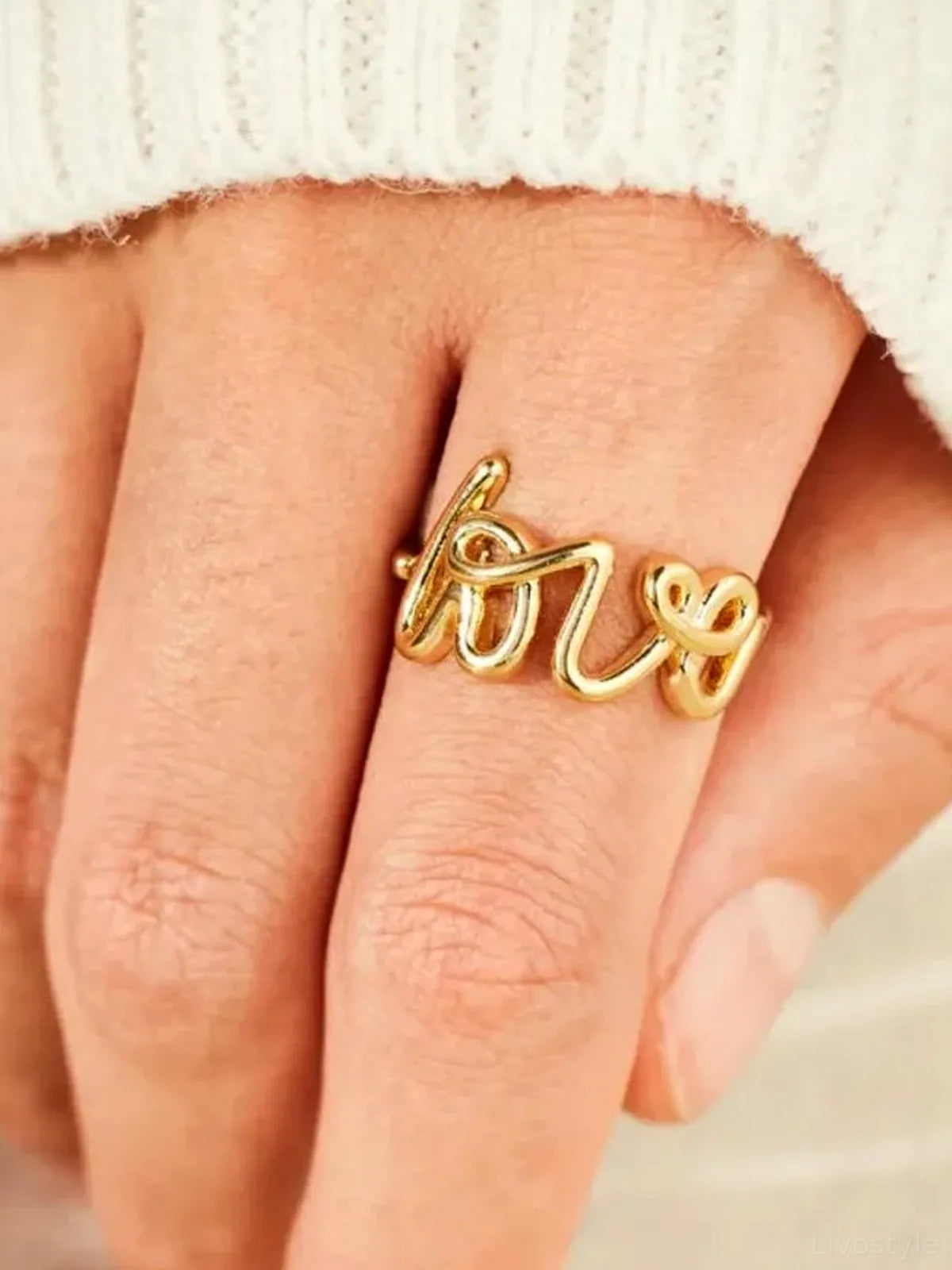 LOVE 18K Gold-Plated 925 Sterling Silver Ring — detail view — Livostyle