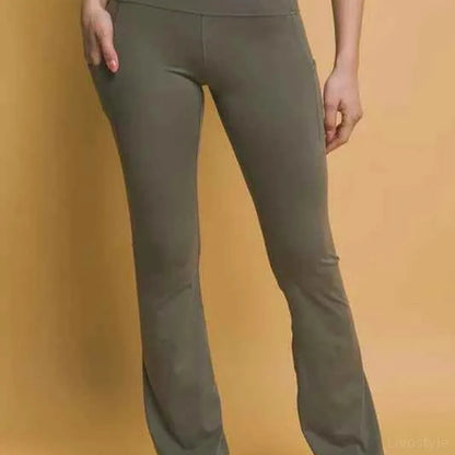 High Waist Flare Active Leggings with Side Pockets — square view — Livostyle