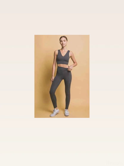 Dark Gray High Waist Leggings with Side Pockets — styled showcase — Livostyle