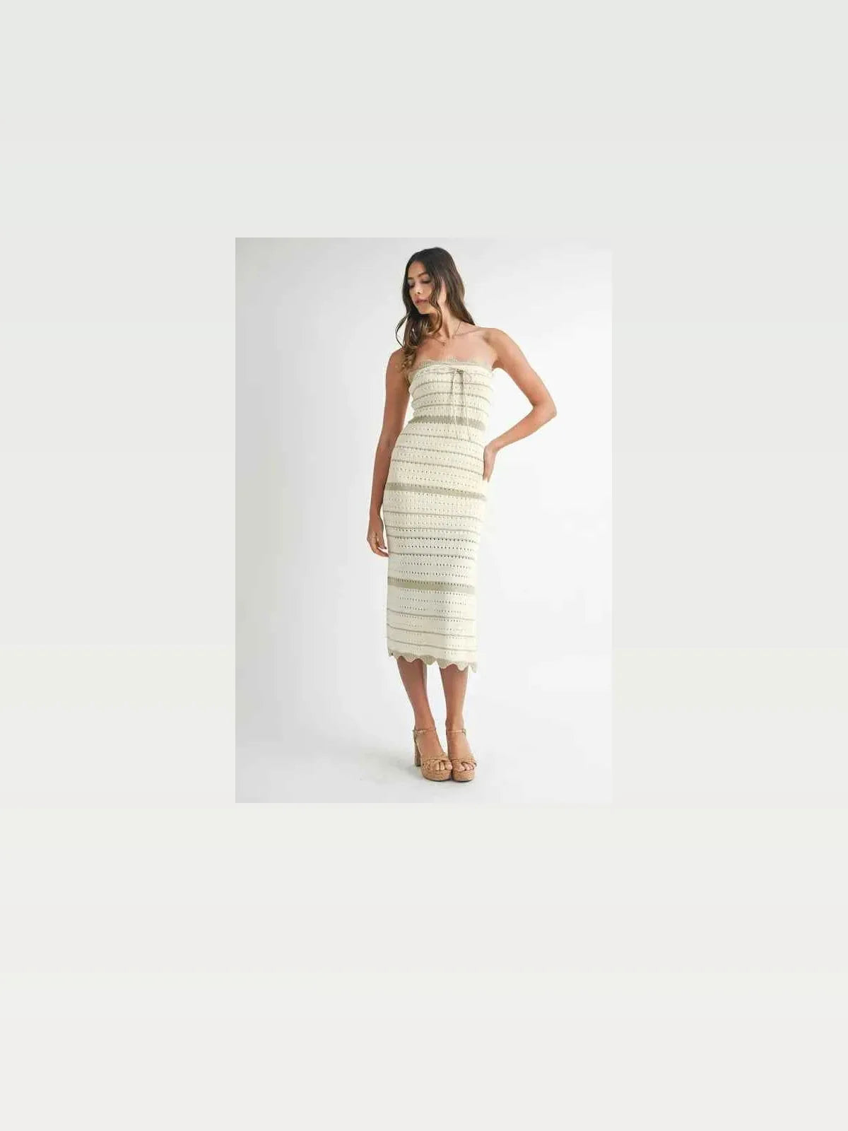 Contrast Striped Crochet Knit Midi Dress with Side Slit – photo 2